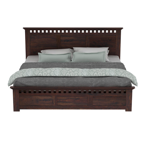 Amer Solid Sheesham Wood Bed Without Storage (Queen Size, Walnut Finish)