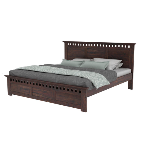 Amer Solid Sheesham Wood Bed Without Storage (King Size, Walnut Finish)