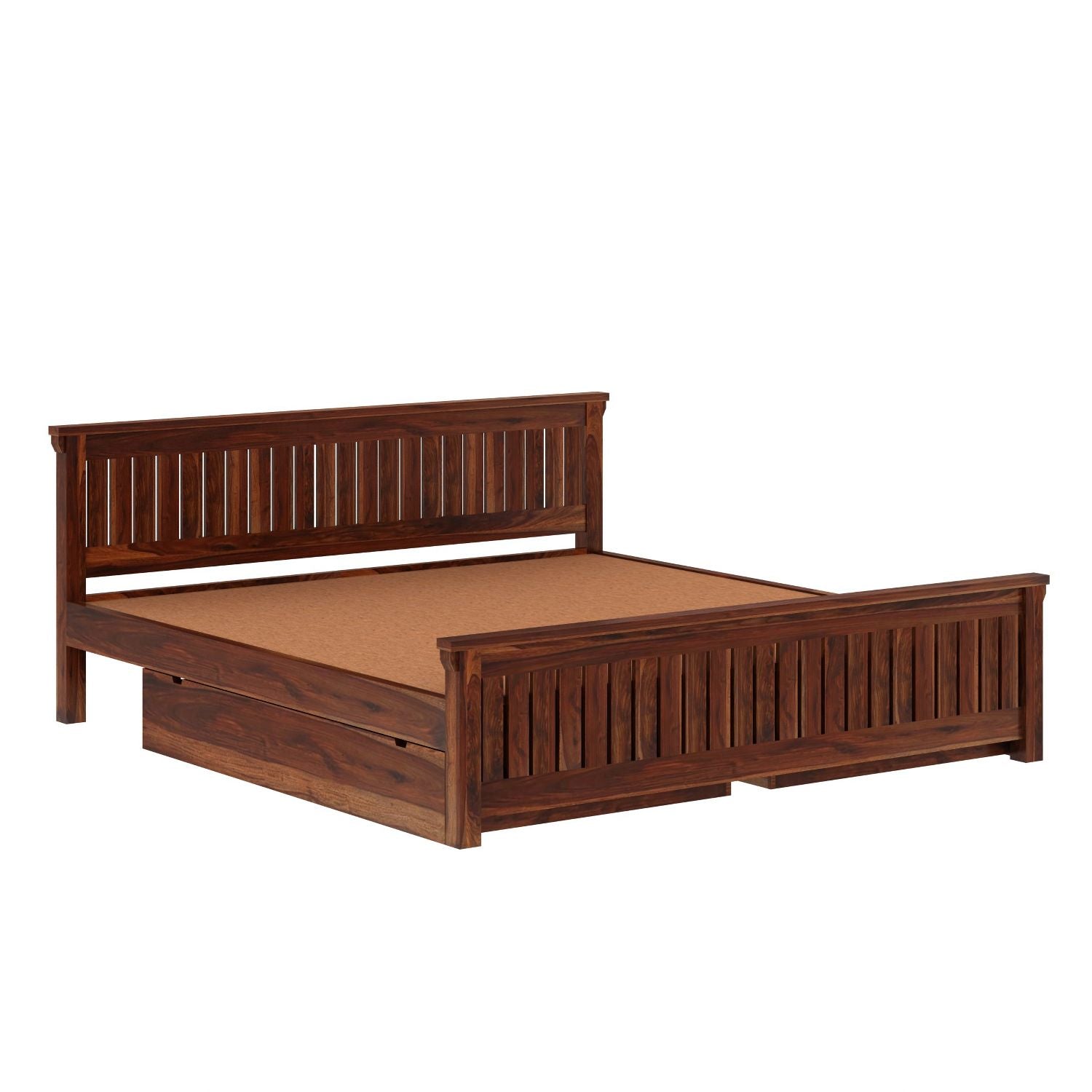 Trinity Solid Sheesham Wood Bed With Two Drawers (King Size, Natural Finish)