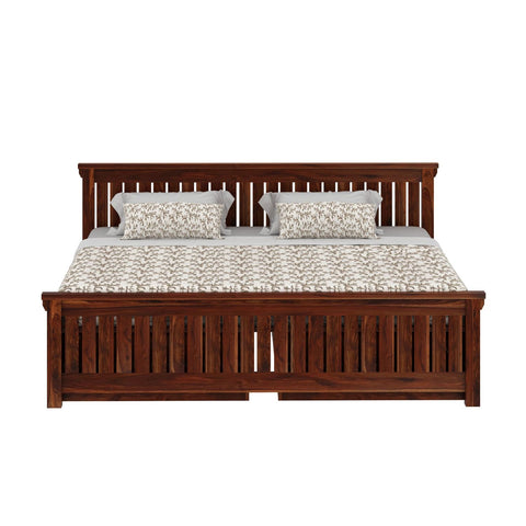 Trinity Solid Sheesham Wood Bed With Two Drawers (Queen Size, Natural Finish)