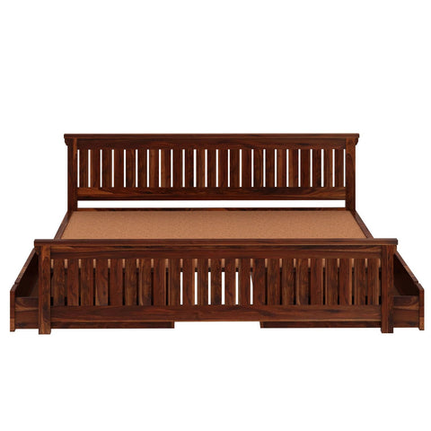 Trinity Solid Sheesham Wood Bed With Two Drawers (Queen Size, Natural Finish)