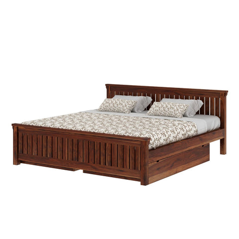 Trinity Solid Sheesham Wood Bed With Two Drawers (Queen Size, Natural Finish)