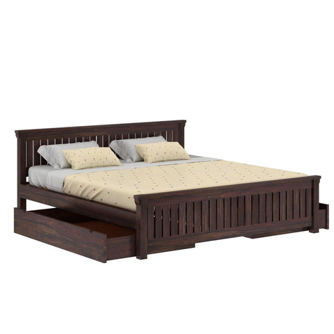 Trinity Solid Sheesham Wood Bed With Two Drawers (Queen Size, Walnut Finish)