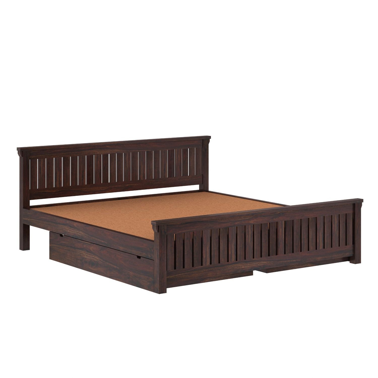 Trinity Solid Sheesham Wood Bed With Two Drawers (Queen Size, Walnut Finish)