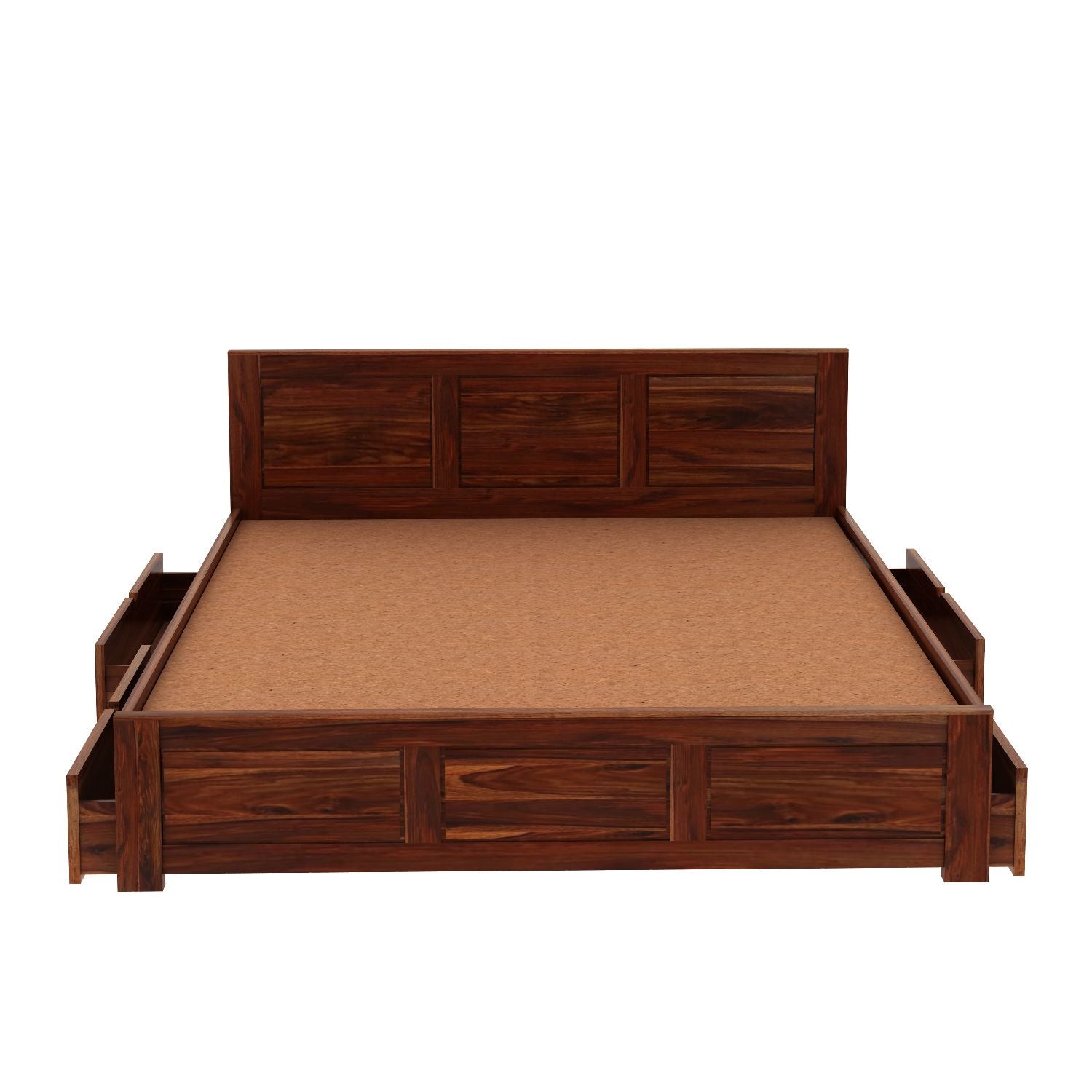 Woodwing Solid Sheesham Wood Bed With Four Drawers (King Size, Natural Finish)