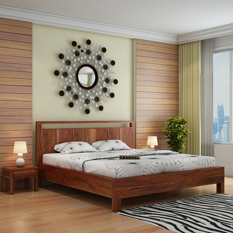 Denzaderb Solid Sheesham Wood Bed Without Storage (King Size, Natural Finish)