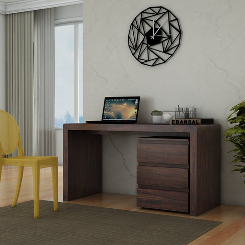 Denzaderb Solid Sheesham Wood Study Table With Movable Chest of Drawers (Walnut Finish)