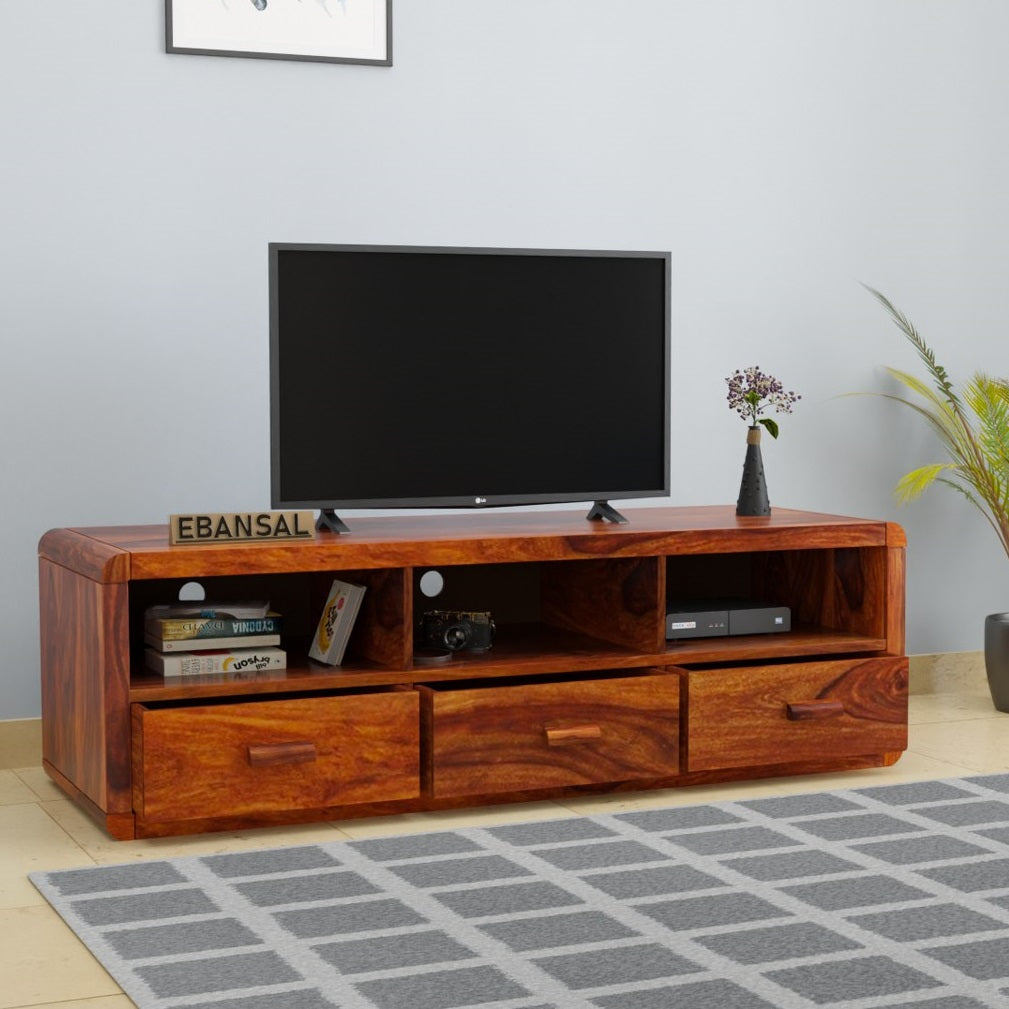 Denzaderb Solid Sheesham Wood TV Unit (Natural Finish)