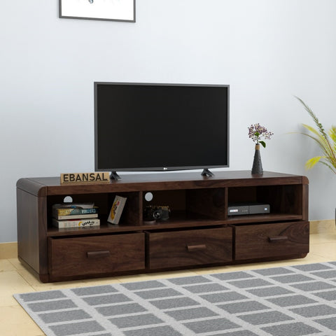 Denzaderb Solid Sheesham Wood TV Unit (Walnut Finish)