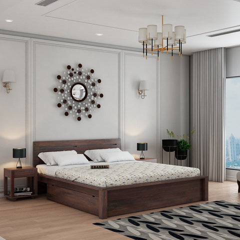 Due Solid Sheesham Wood Bed With Two Drawers (King Size, Walnut Finish)