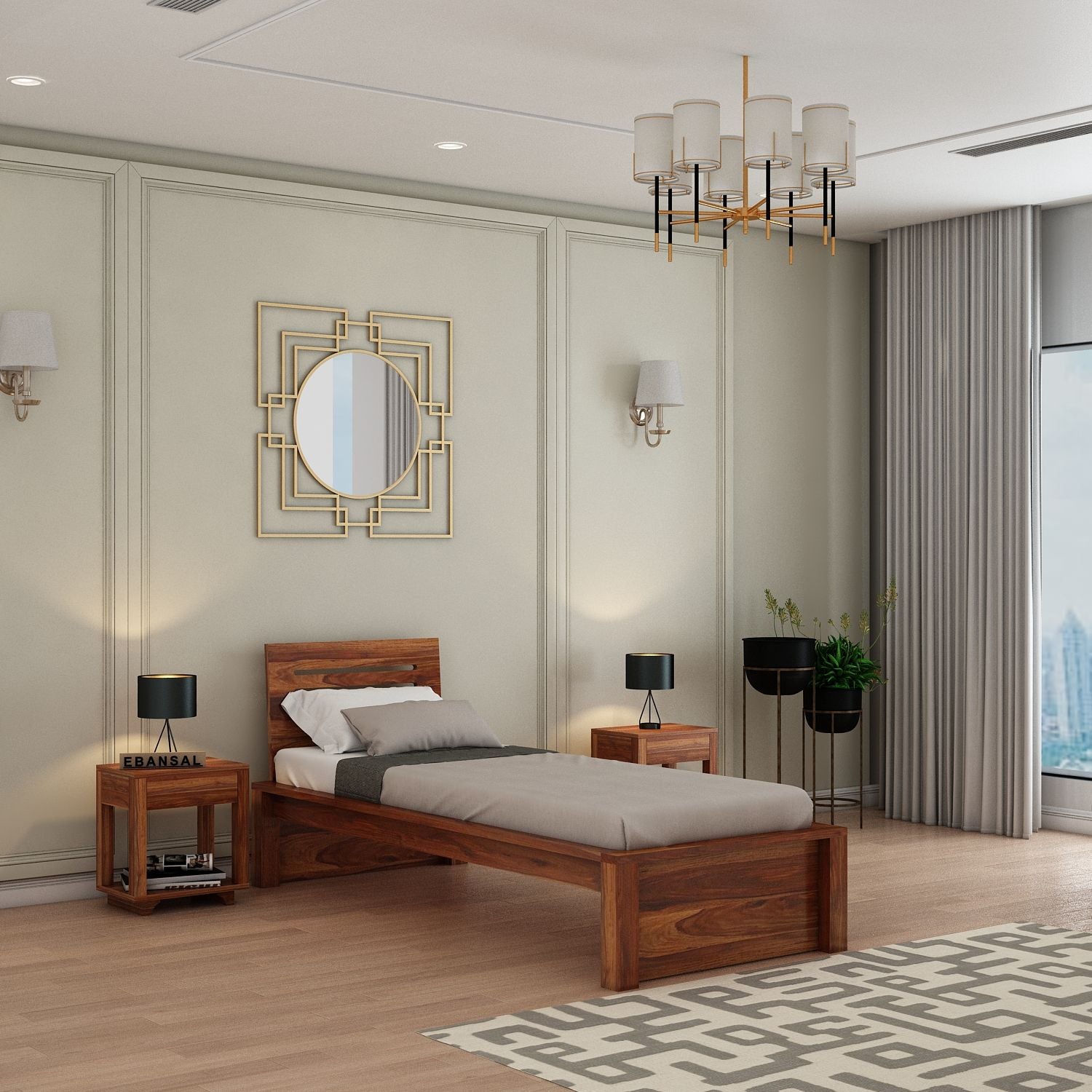 Due Solid Sheesham Wood Single Bed Without Storage (Natural Finish)