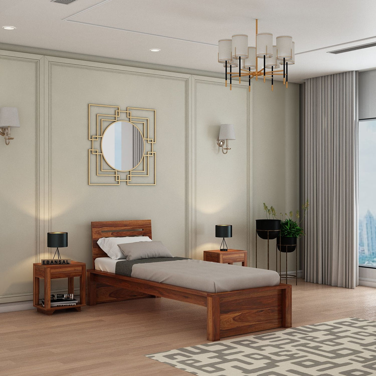 Due Solid Sheesham Wood Single Bed Without Storage (Natural Finish)