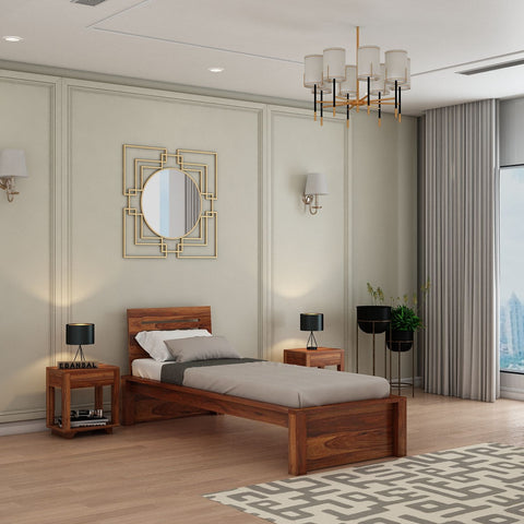 Due Solid Sheesham Wood Single Bed Without Storage (Natural Finish)