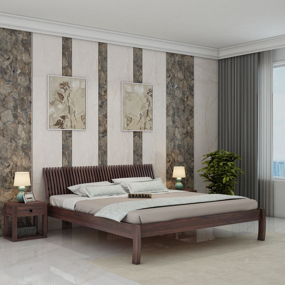 Dumdum Solid Sheesham Wood Bed Without Storage (Queen Size, Walnut Finish)