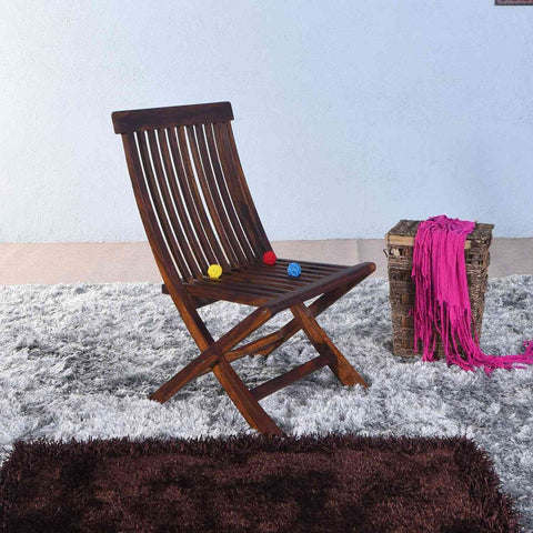 Dumdum Solid Sheesham Wood Foldable Balcony Chair (Natural Finish)