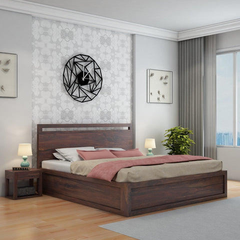 Livinn Solid Sheesham Wood Hydraulic Bed With Box Storage (King Size, Walnut Finish)