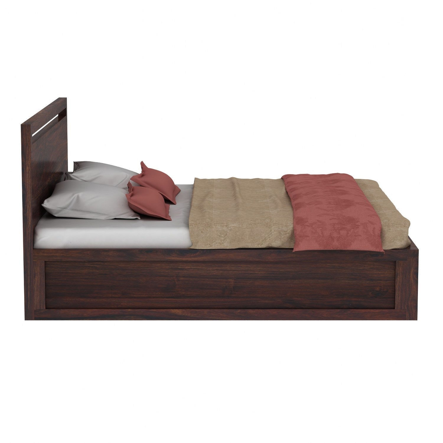 Livinn Solid Sheesham Wood Hydraulic Bed With Box Storage (Queen Size, Walnut Finish)