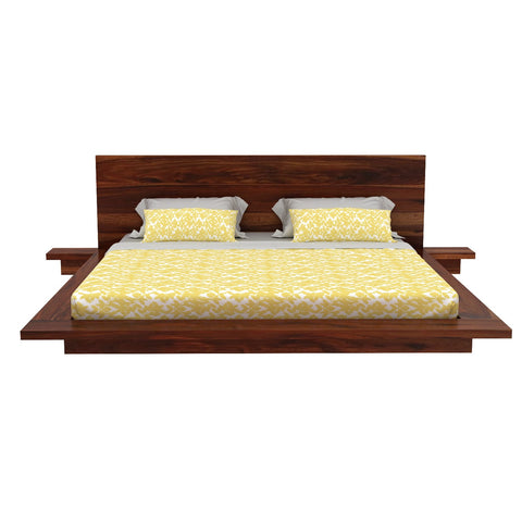 Woodora Solid Sheesham Wood Bed With Bedside Tables (King Size, Natural Finish)