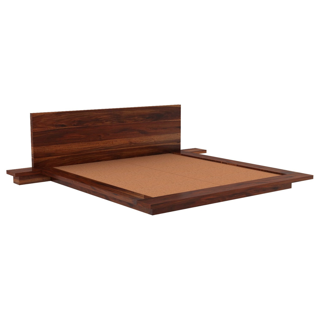 Woodora Solid Sheesham Wood Bed With Bedside Tables (King Size, Natural Finish)