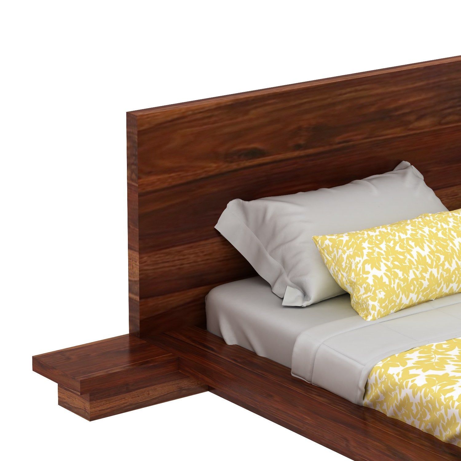 Woodora Solid Sheesham Wood Bed With Bedside Tables (King Size, Natural Finish)
