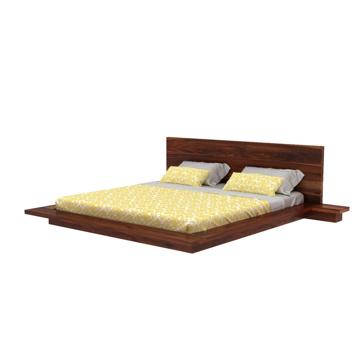 Woodora Solid Sheesham Wood Bed With Bedside Tables (King Size, Natural Finish)