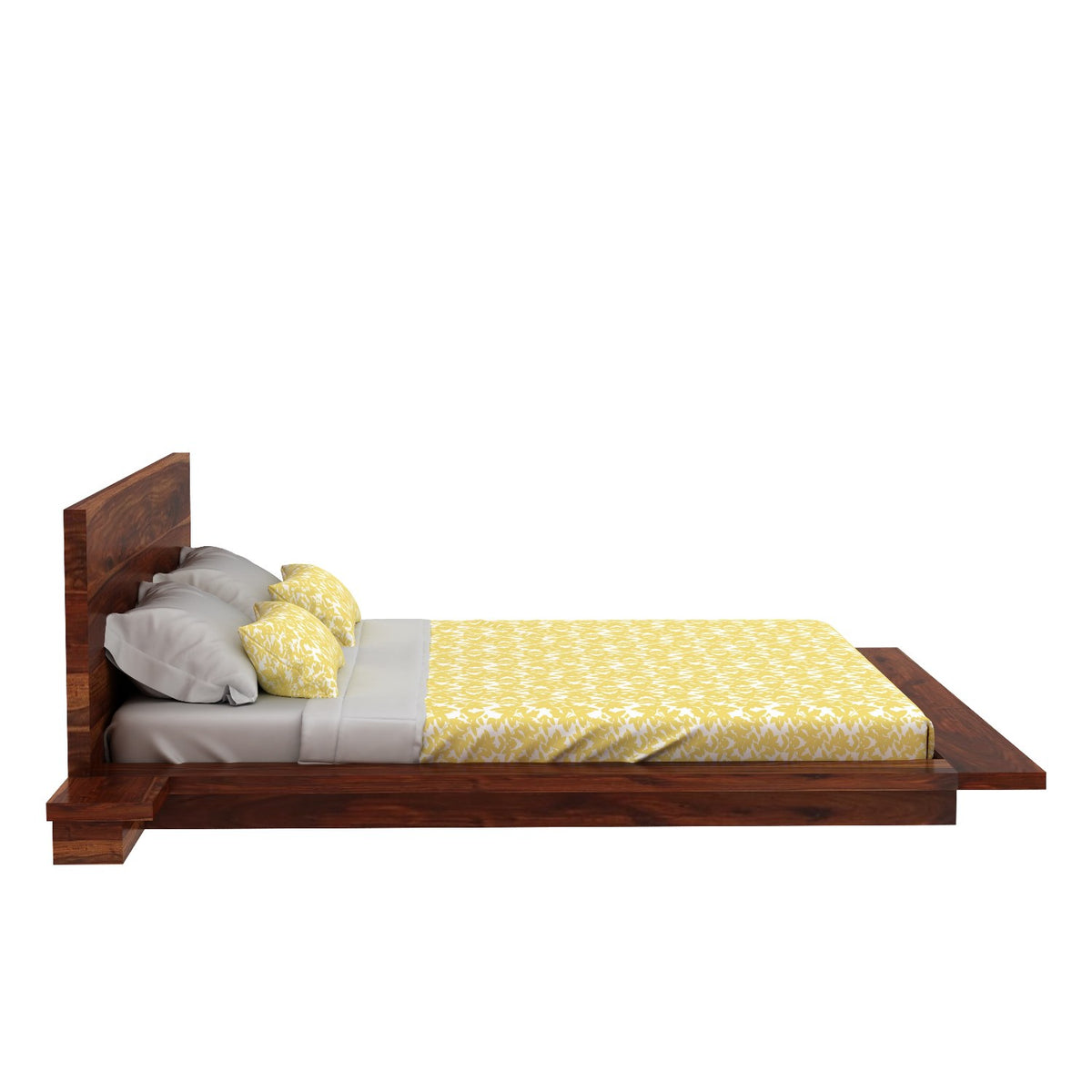 Woodora Solid Sheesham Wood Bed With Bedside Tables (King Size, Natural Finish)