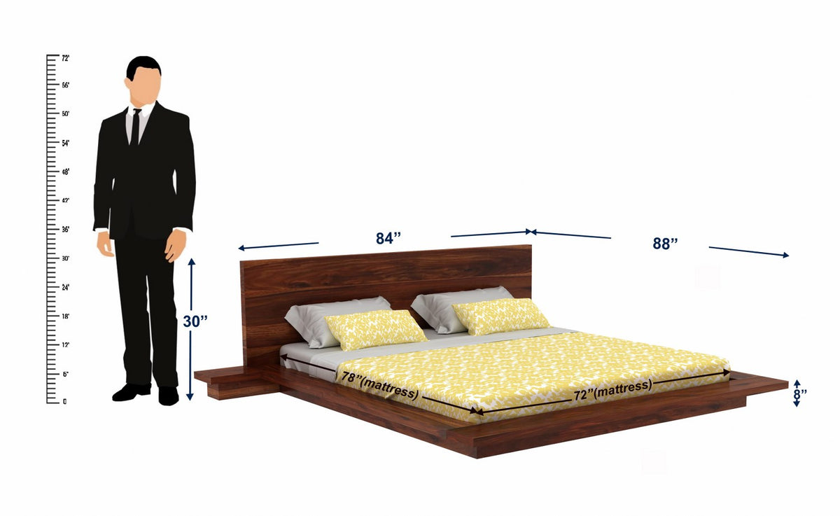 Woodora Solid Sheesham Wood Bed With Bedside Tables (King Size, Natural Finish)