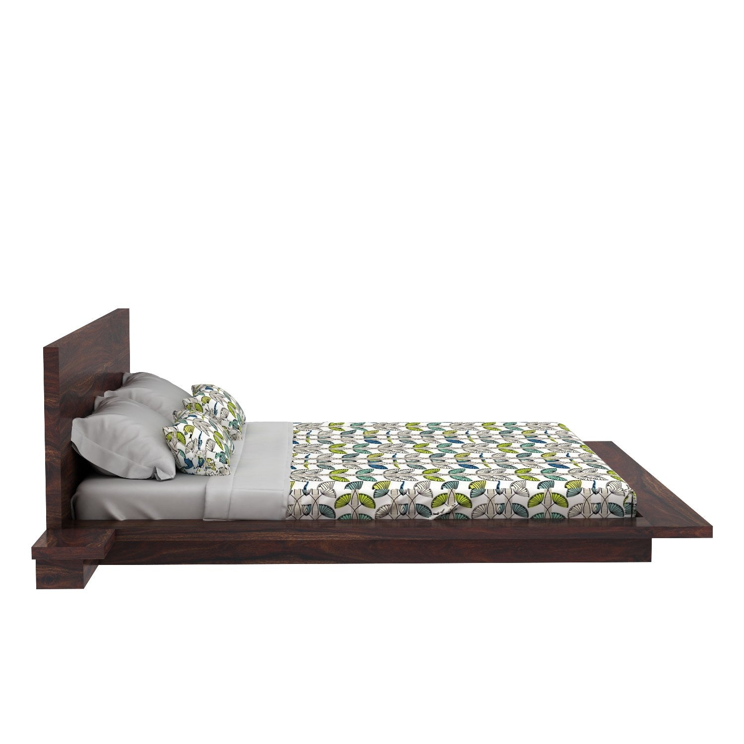 Woodora Solid Sheesham Wood Bed With Bedside Tables (King Size, Walnut Finish)