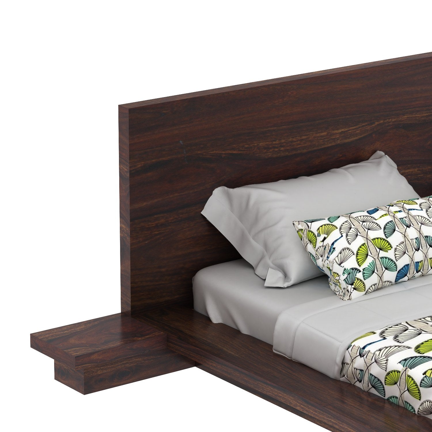 Woodora Solid Sheesham Wood Bed With Bedside Tables (King Size, Walnut Finish)