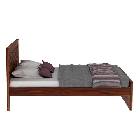 Olivia Solid Sheesham Wood Bed Without Storage (Queen Size, Natural Finish)