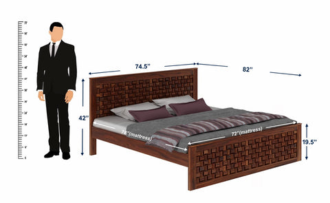Olivia Solid Sheesham Wood Bed Without Storage (King Size, Natural Finish)