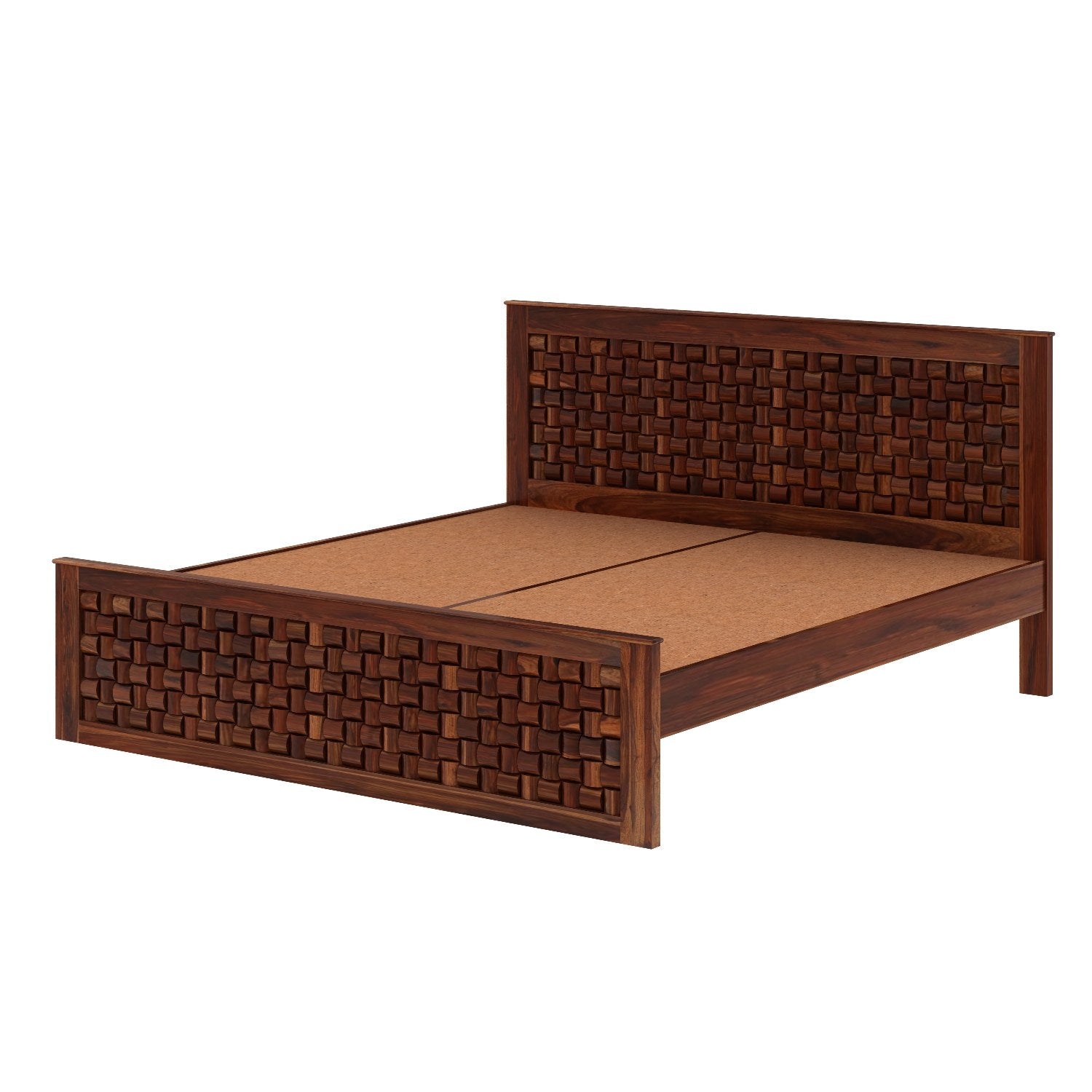 Olivia Solid Sheesham Wood Bed Without Storage (Queen Size, Natural Finish)