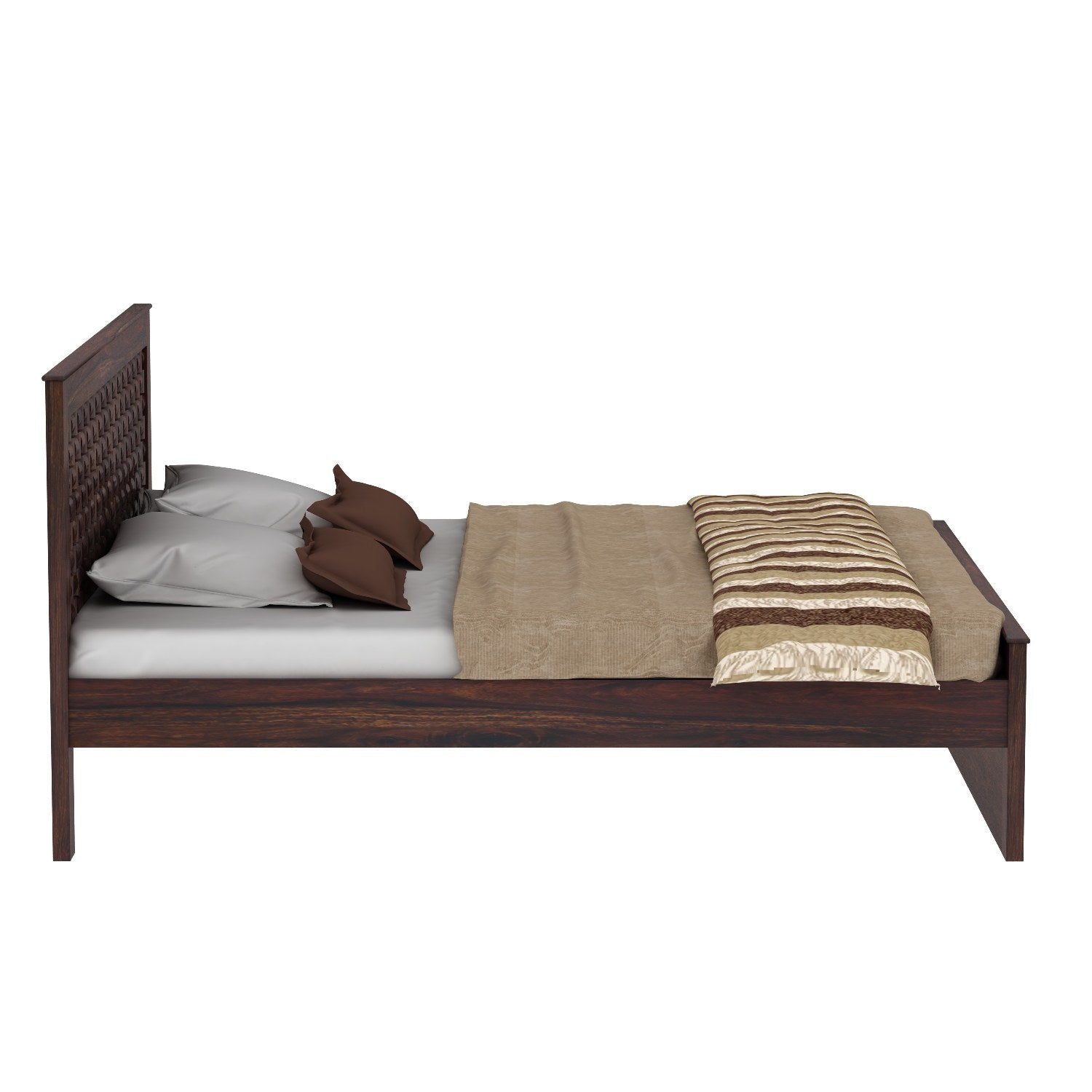Olivia Solid Sheesham Wood Bed Without Storage (King Size, Walnut Finish)