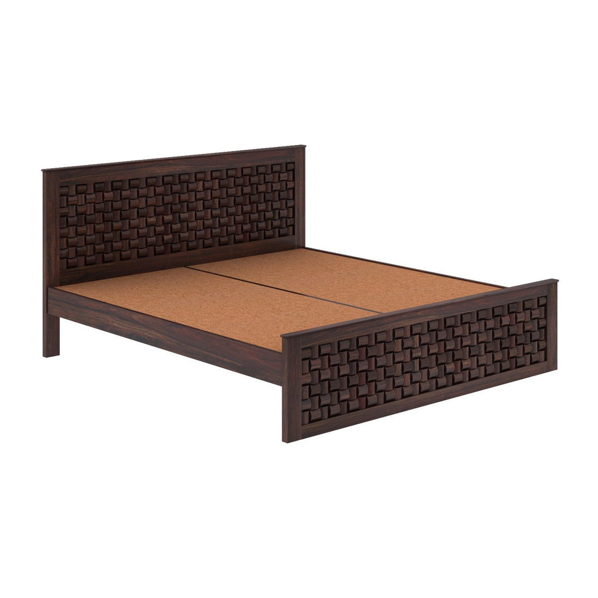 Olivia Solid Sheesham Wood Bed Without Storage (King Size, Walnut Finish)