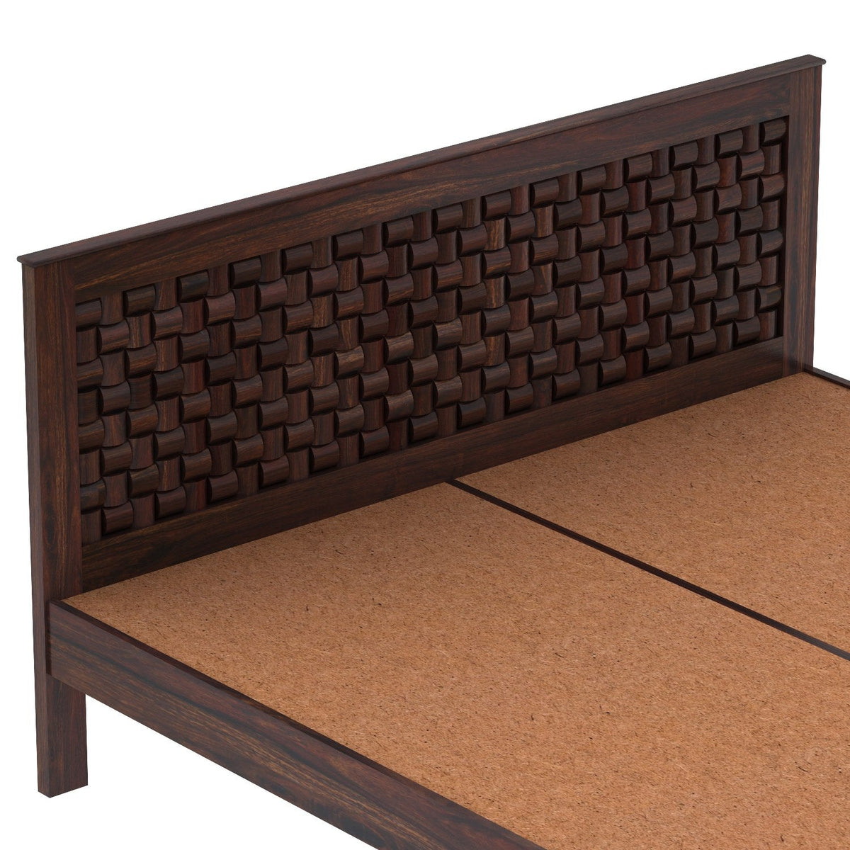 Olivia Solid Sheesham Wood Bed Without Storage (King Size, Walnut Finish)