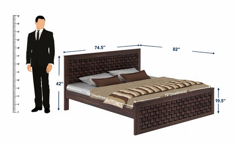 Olivia Solid Sheesham Wood Bed Without Storage (King Size, Walnut Finish)