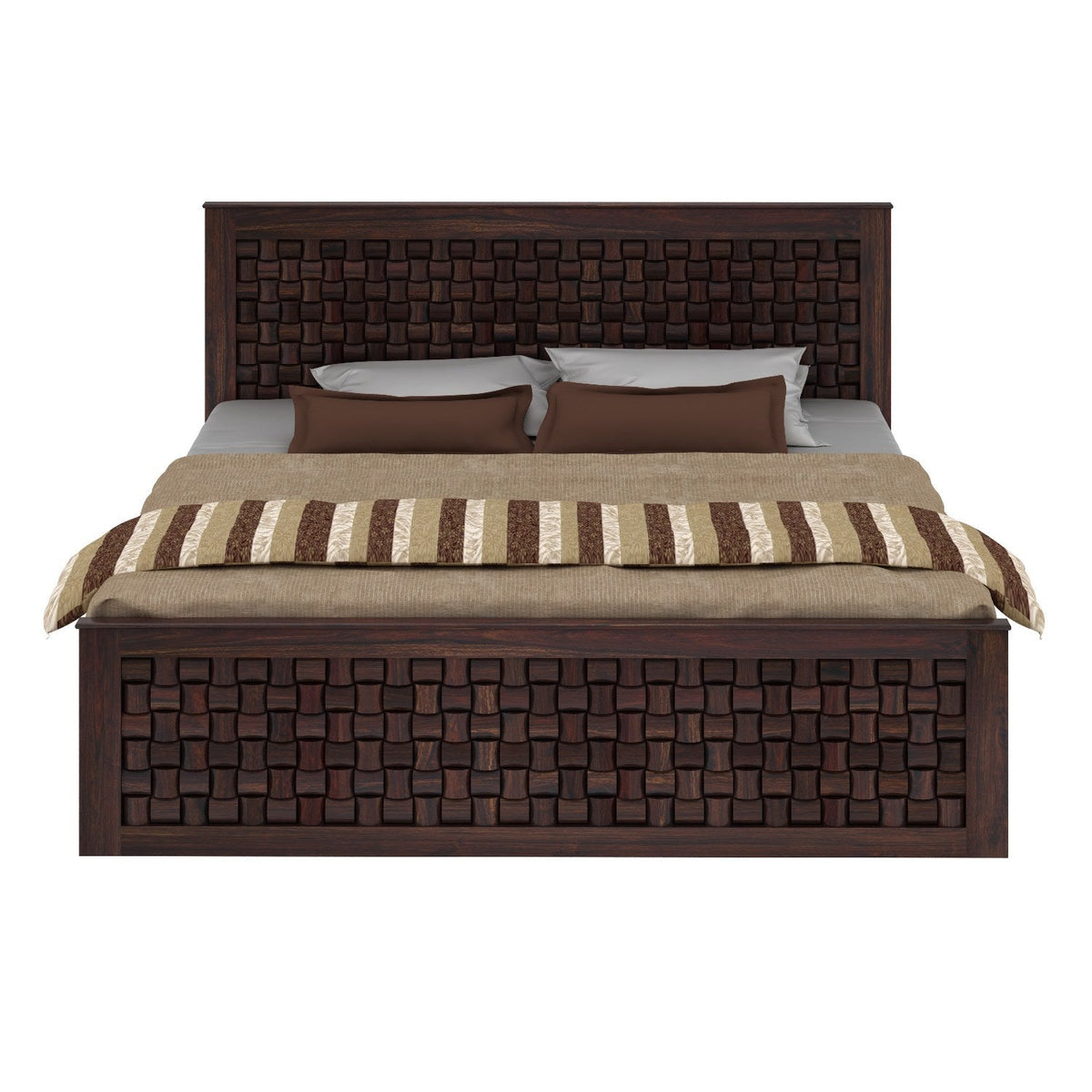Olivia Solid Sheesham Wood Bed Without Storage (King Size, Walnut Finish)