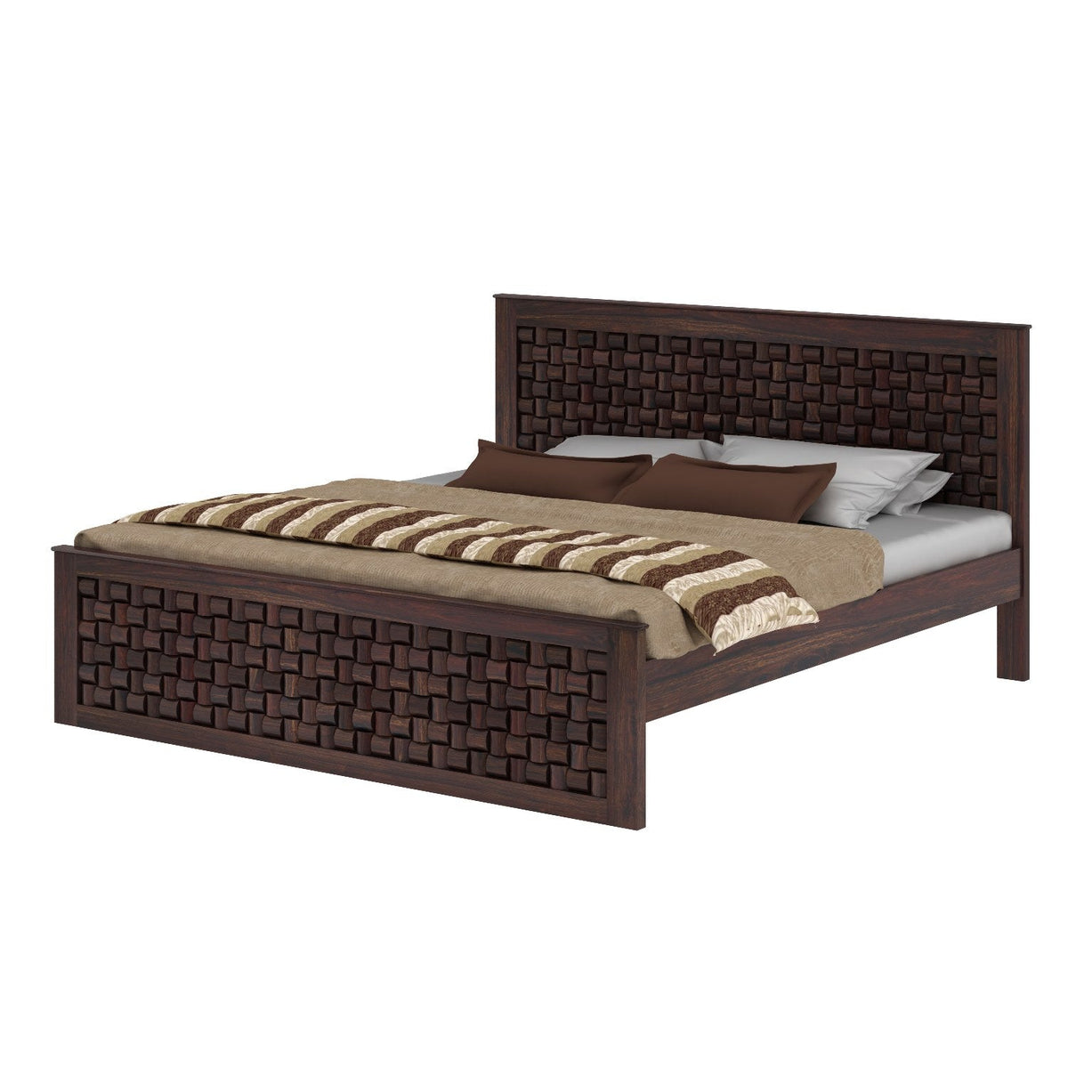 Olivia Solid Sheesham Wood Bed Without Storage (King Size, Walnut Finish)