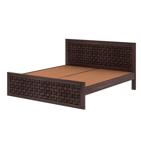 Olivia Solid Sheesham Wood Bed Without Storage (Queen Size, Walnut Finish)