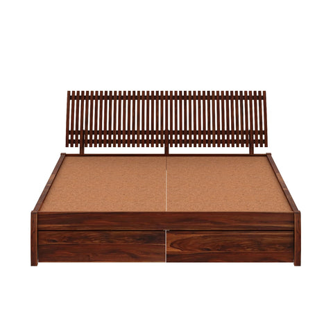 Dumdum Solid Sheesham Wood Bed With Two Drawers (King Size, Natural Finish)