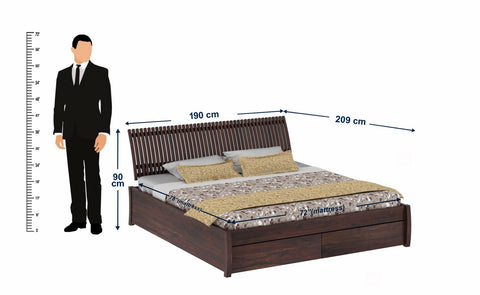 Dumdum Solid Sheesham Wood Bed With Two Drawers (King Size, Walnut Finish)