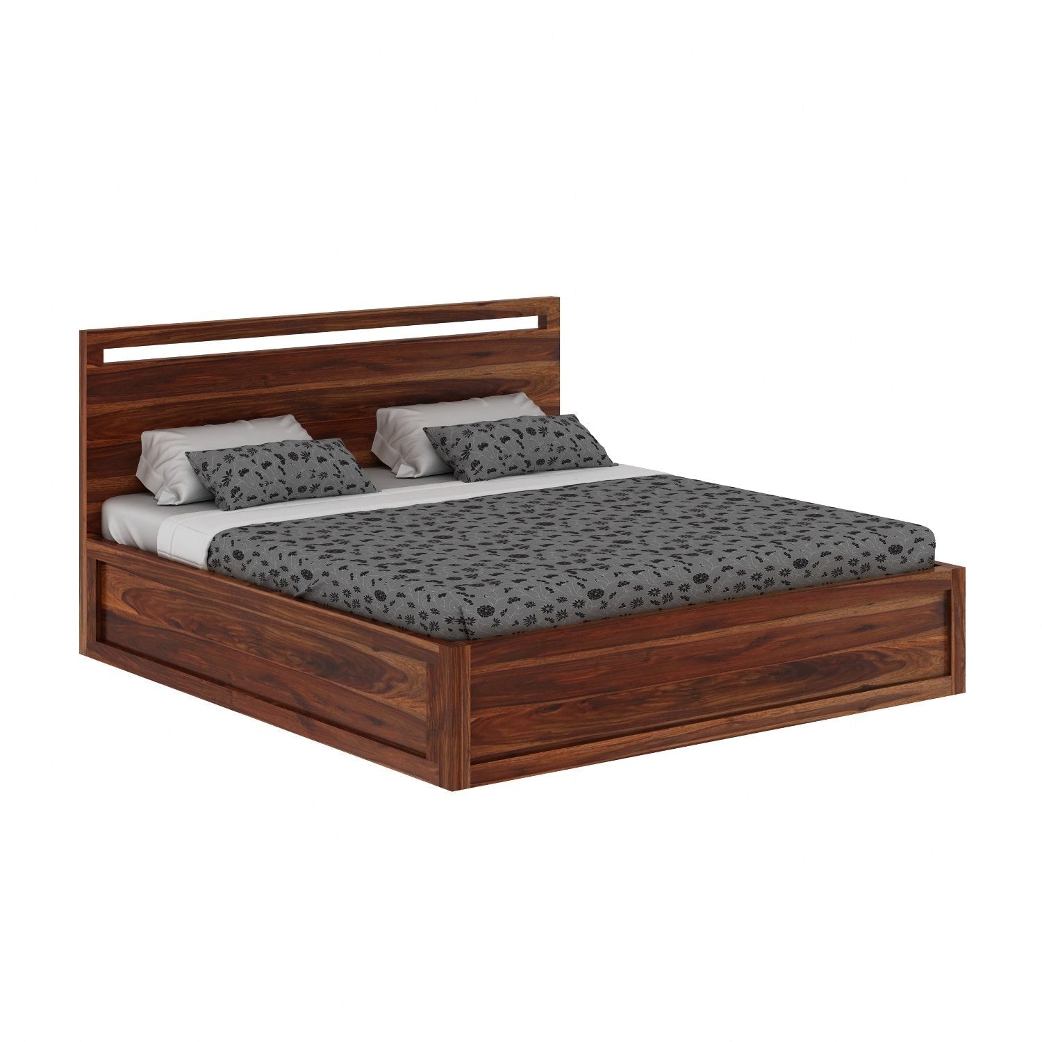 Livinn Solid Sheesham Wood Bed With Box Storage (Queen Size, Natural Finish)