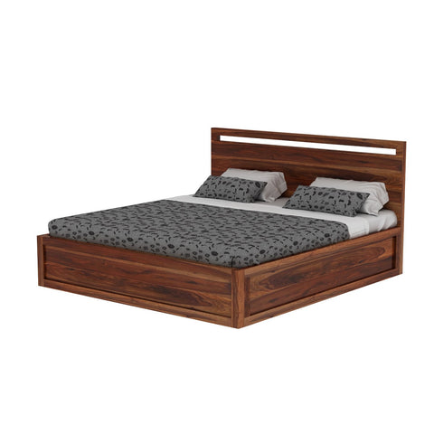 Livinn Solid Sheesham Wood Bed With Box Storage (King Size, Natural Finish)