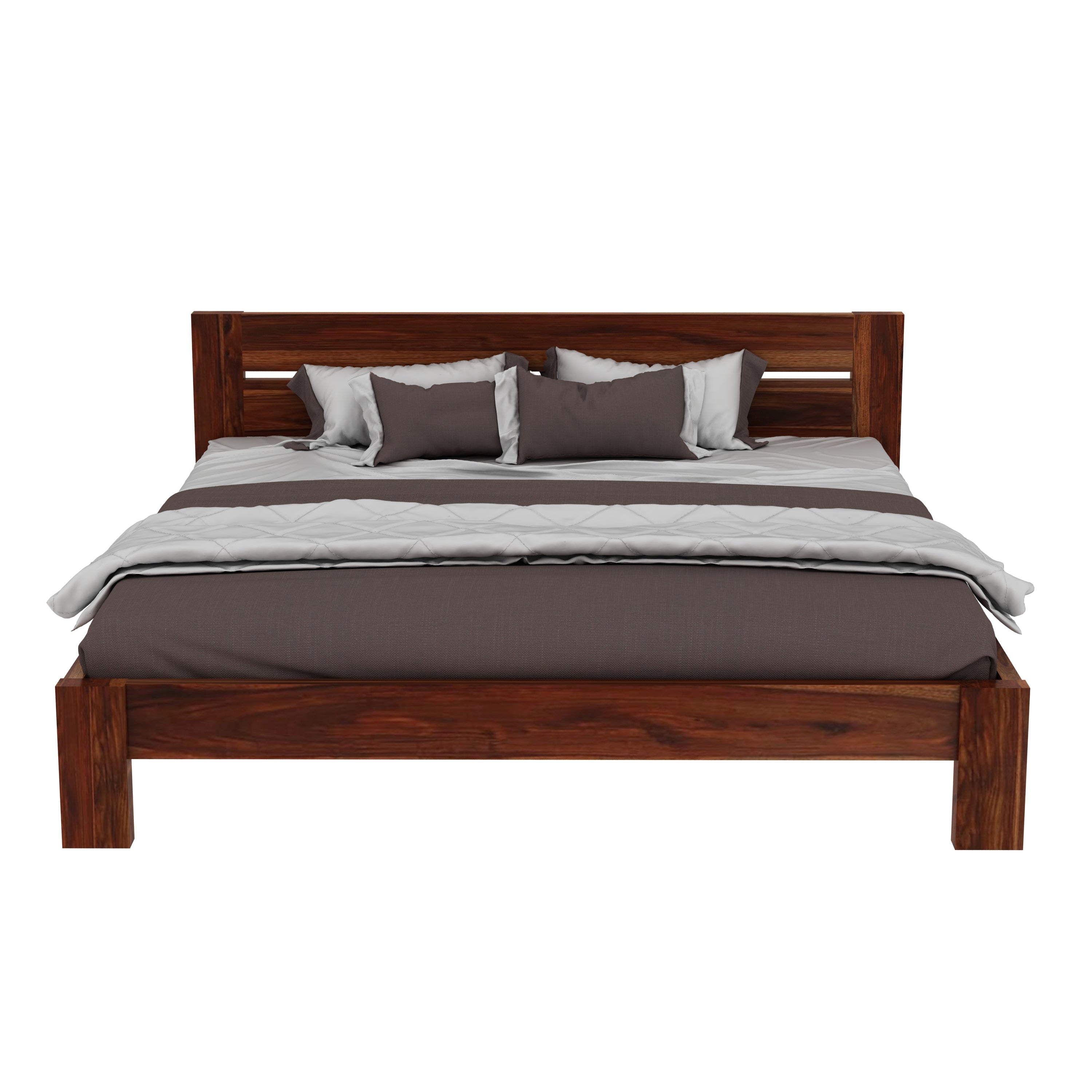 Maria Solid Sheesham Wood Bed Without Storage (Queen Size, Natural Finish)