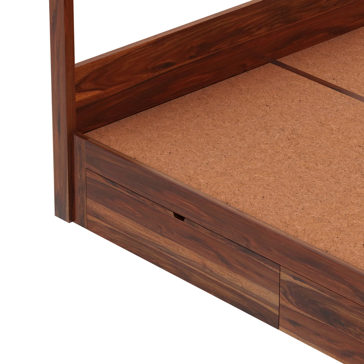 Solivo Solid Sheesham Wood Poster Bed With Four Drawers (Queen Size, Natural Finish)