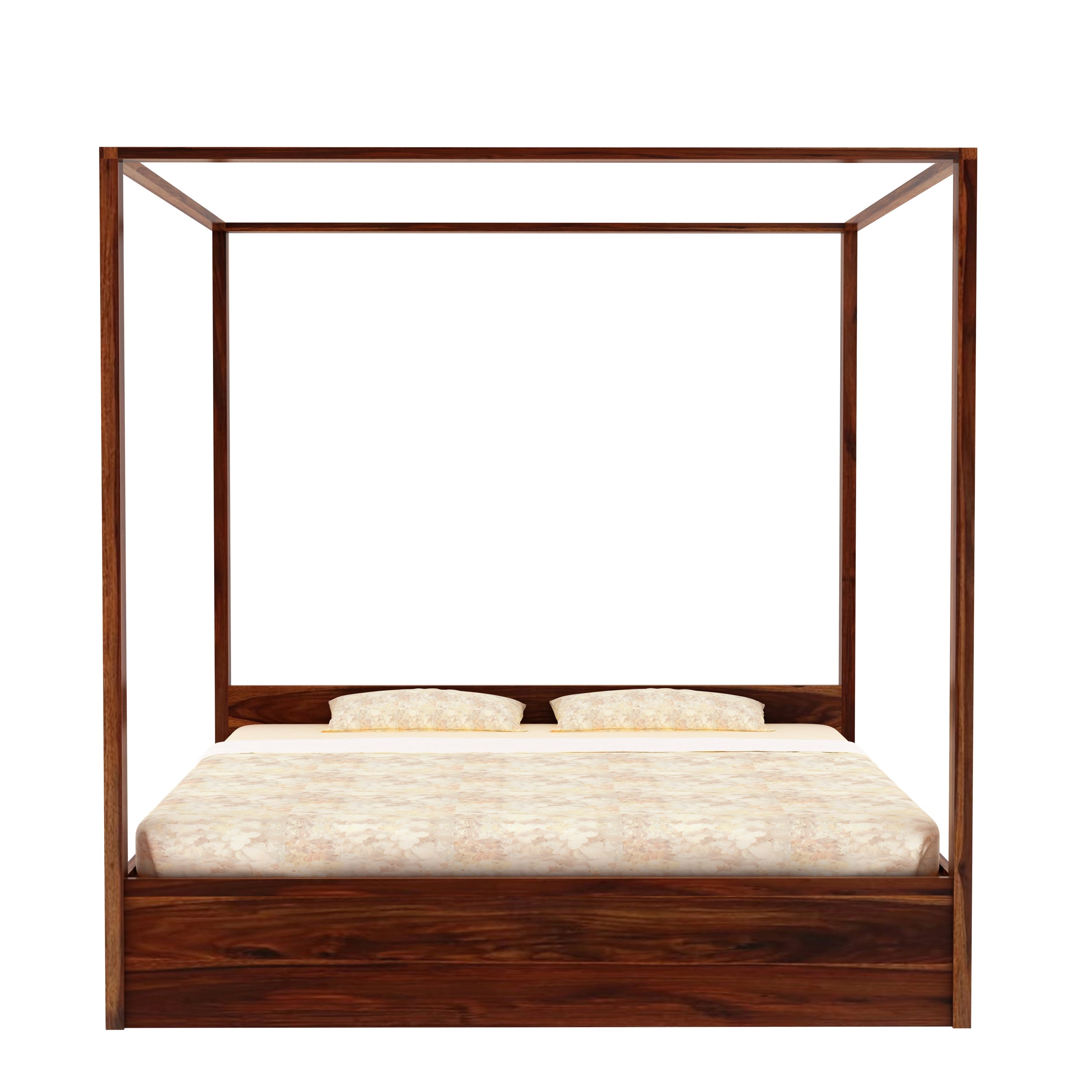 Solivo Solid Sheesham Wood Poster Bed With Four Drawers (Queen Size, Natural Finish)