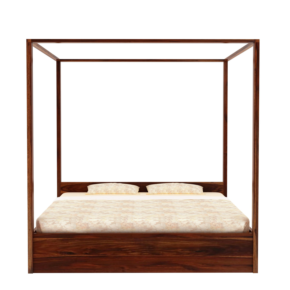 Solivo Solid Sheesham Wood Poster Bed With Four Drawers (Queen Size, Natural Finish)