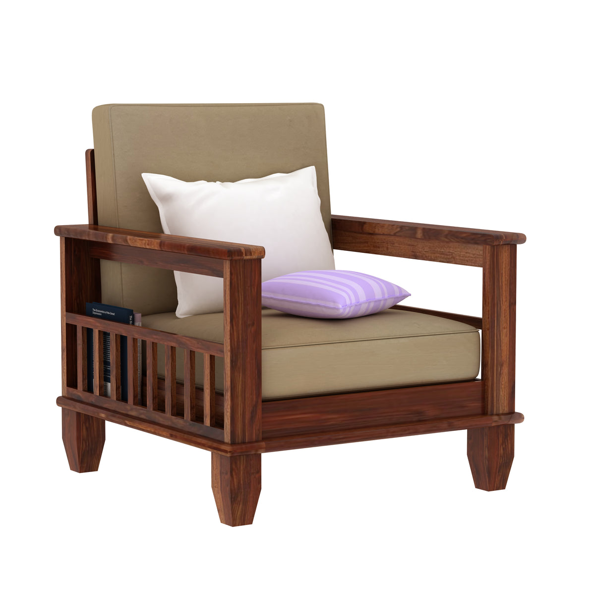 Trinity Solid Sheesham Wood 5 Seater Sofa Set With Coffee Table (3+1+1, Natural Finish)