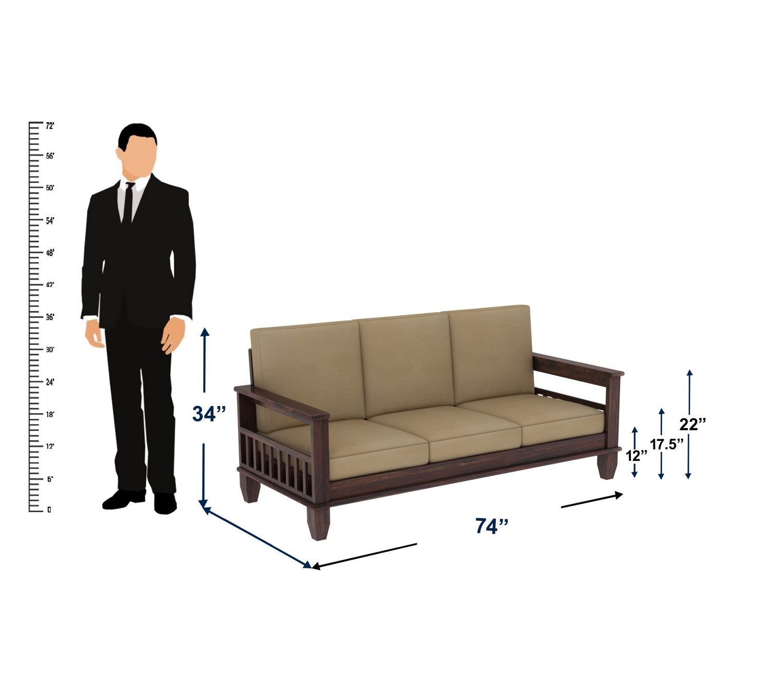 Trinity Solid Sheesham Wood 5 Seater Sofa Set (3+1+1, Walnut Finish)