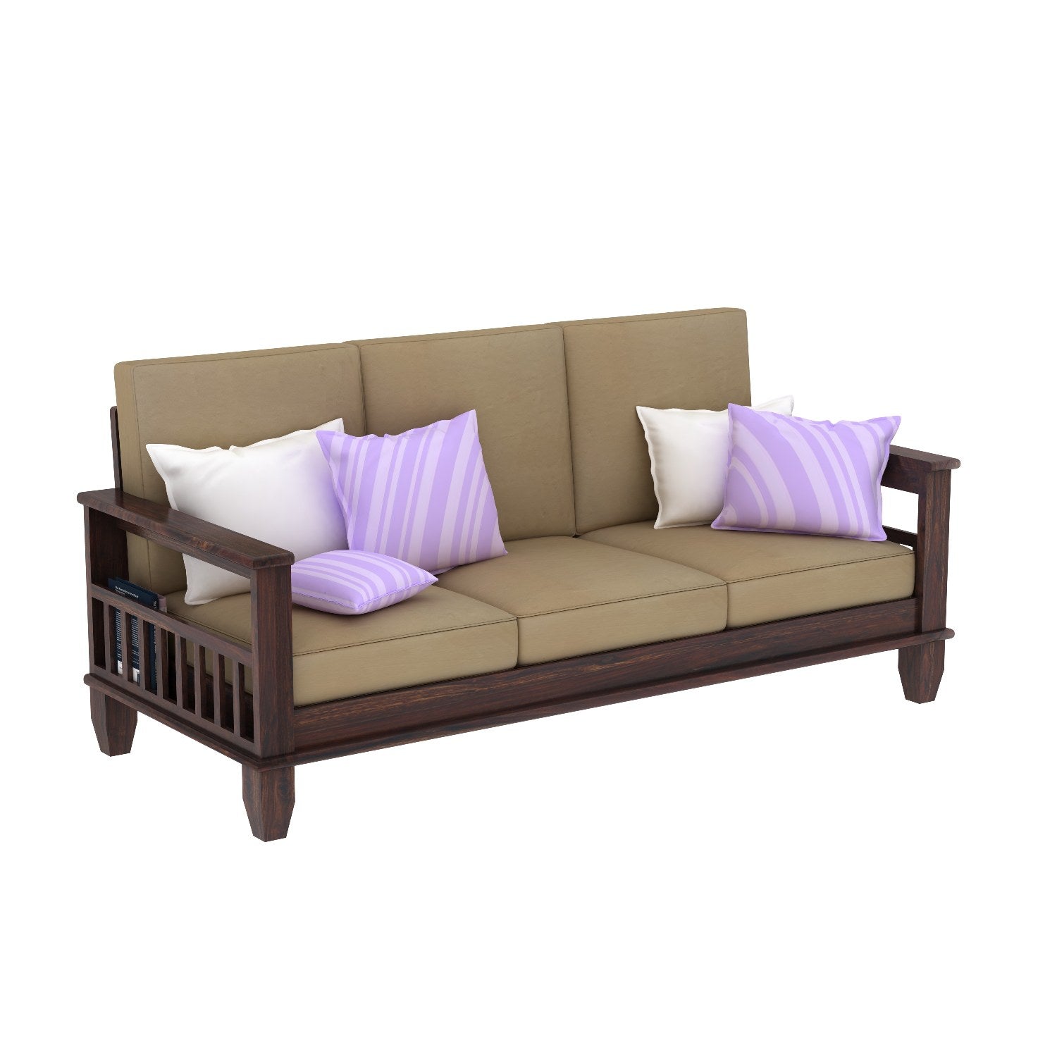 Trinity Solid Sheesham Wood 5 Seater Sofa Set (3+1+1, Walnut Finish)